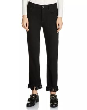 Maje Panako High Waist Jeans Black Straight Leg Fringe Hem Ankle 38 6 Designer